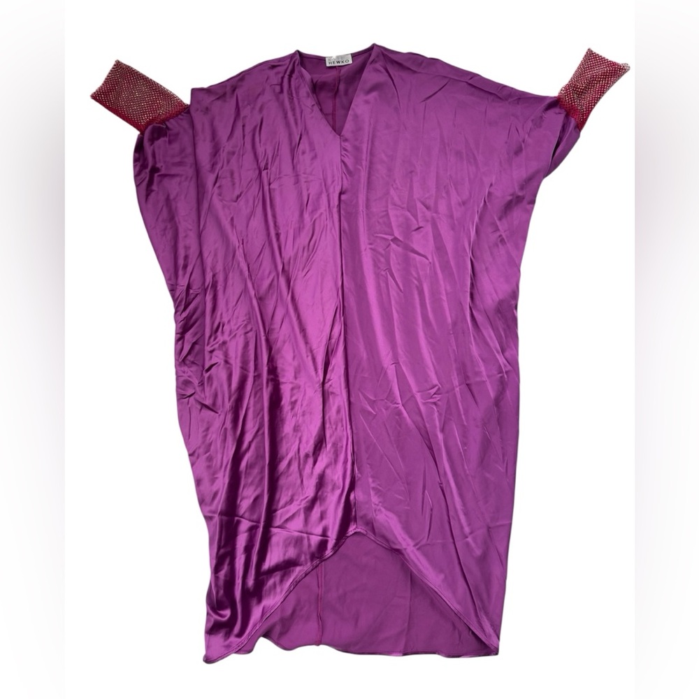Kate Hewko Magenta Satin Rhinestone Sleeve Kaftan Dress Oversized One Size